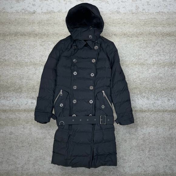 Burberry Brit Allerdale Long Double Breasted Down Puffer Jacket Black Polyester